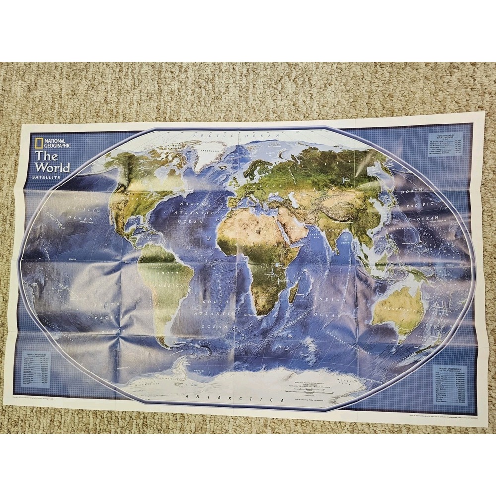 National Geographic The World Map And Satellite Map 2011 32"x20"